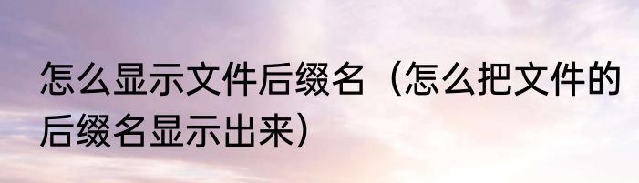 怎么显示文件后缀名（怎么把文件的后缀名显示出来）