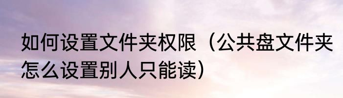 如何设置文件夹权限（公共盘文件夹怎么设置别人只能读）