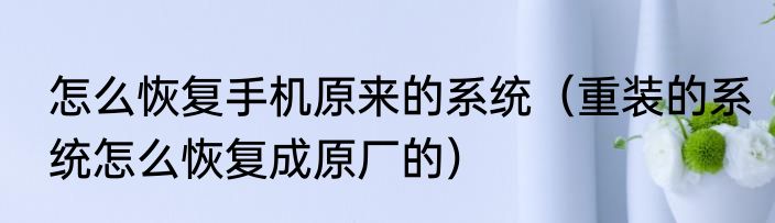 怎么恢复手机原来的系统（重装的系统怎么恢复成原厂的）