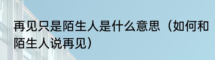 再见只是陌生人是什么意思（如何和陌生人说再见）