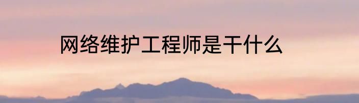 网络维护工程师是干什么