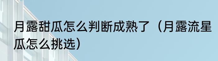 月露甜瓜怎么判断成熟了（月露流星瓜怎么挑选）
