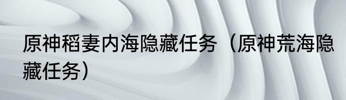 原神稻妻内海隐藏任务（原神荒海隐藏任务）