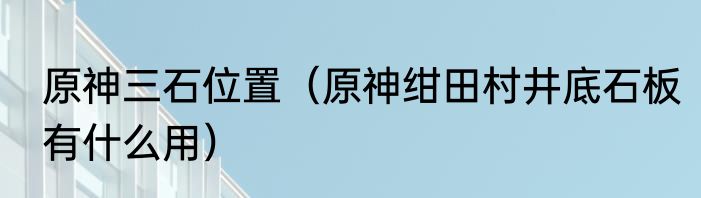 原神三石位置（原神绀田村井底石板有什么用）