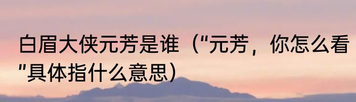 白眉大侠元芳是谁（“元芳，你怎么看”具体指什么意思）