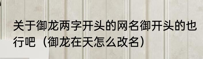 关于御龙两字开头的网名御开头的也行吧（御龙在天怎么改名）