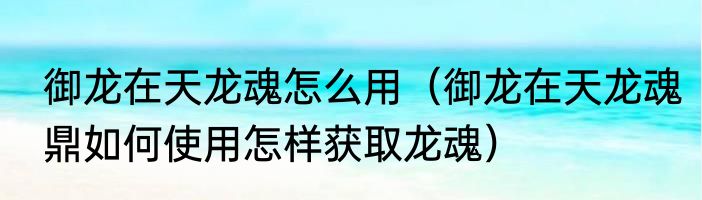御龙在天龙魂怎么用（御龙在天龙魂鼎如何使用怎样获取龙魂）