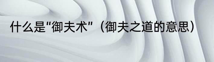 什么是“御夫术”（御夫之道的意思）