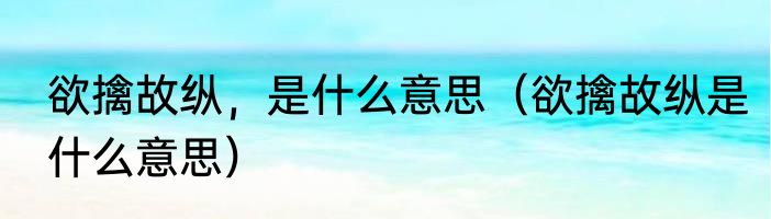 欲擒故纵，是什么意思（欲擒故纵是什么意思）