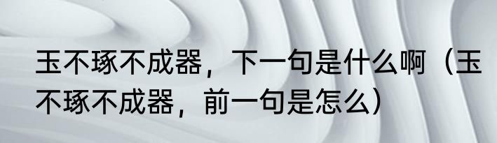 玉不琢不成器，下一句是什么啊（玉不琢不成器，前一句是怎么）