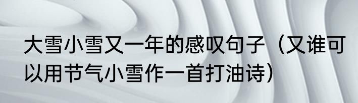 大雪小雪又一年的感叹句子（又谁可以用节气小雪作一首打油诗）