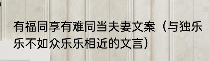 有福同享有难同当夫妻文案（与独乐乐不如众乐乐相近的文言）