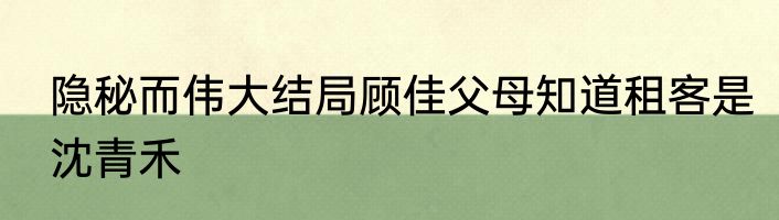 隐秘而伟大结局顾佳父母知道租客是沈青禾
