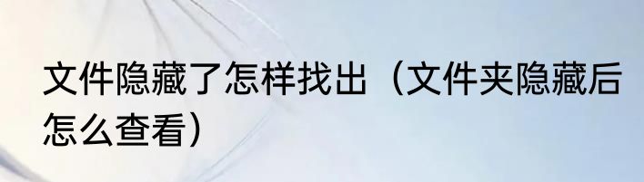 文件隐藏了怎样找出（文件夹隐藏后怎么查看）
