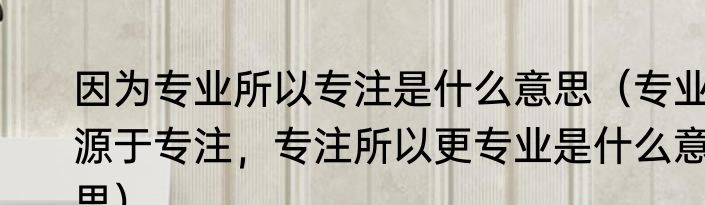 因为专业所以专注是什么意思（专业源于专注，专注所以更专业是什么意思）