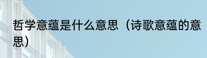 哲学意蕴是什么意思（诗歌意蕴的意思）