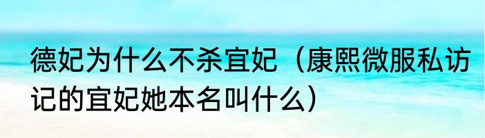 德妃为什么不杀宜妃（康熙微服私访记的宜妃她本名叫什么）