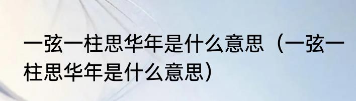 一弦一柱思华年是什么意思（一弦一柱思华年是什么意思）