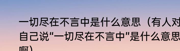 一切尽在不言中是什么意思（有人对自己说“一切尽在不言中”是什么意思啊）
