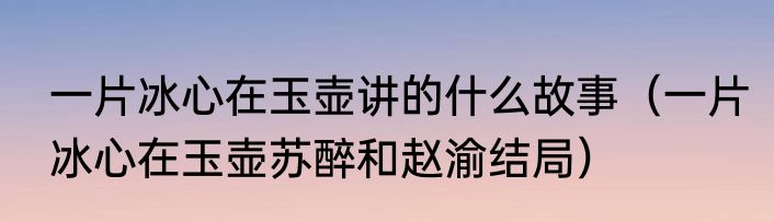 一片冰心在玉壶讲的什么故事（一片冰心在玉壶苏醉和赵渝结局）