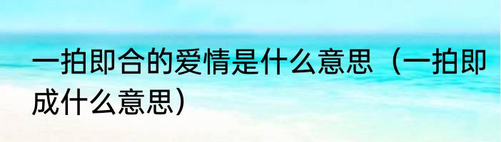 一拍即合的爱情是什么意思（一拍即成什么意思）