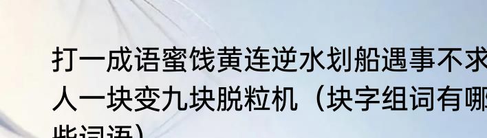打一成语蜜饯黄连逆水划船遇事不求人一块变九块脱粒机（块字组词有哪些词语）