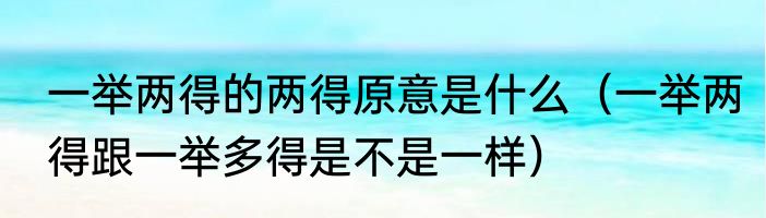 一举两得的两得原意是什么（一举两得跟一举多得是不是一样）