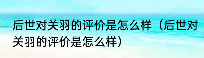 后世对关羽的评价是怎么样（后世对关羽的评价是怎么样）