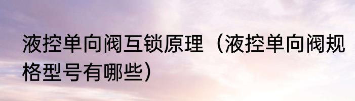 液控单向阀互锁原理（液控单向阀规格型号有哪些）