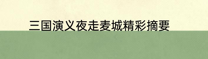 三国演义夜走麦城精彩摘要