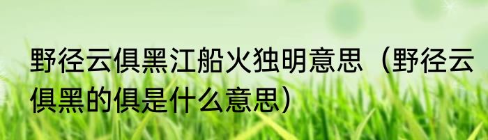 野径云俱黑江船火独明意思（野径云俱黑的俱是什么意思）