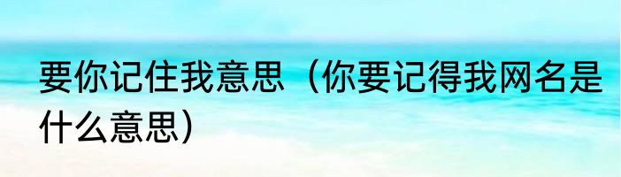要你记住我意思（你要记得我网名是什么意思）