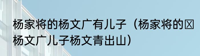 杨家将的杨文广有儿子（杨家将的′杨文广儿子杨文青出山）