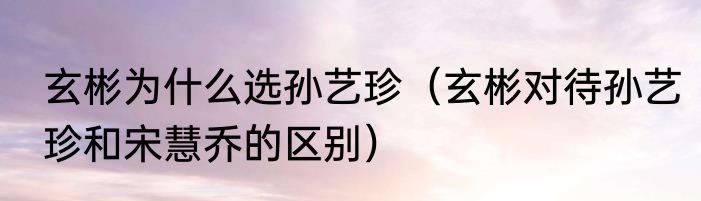 玄彬为什么选孙艺珍（玄彬对待孙艺珍和宋慧乔的区别）