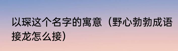 以琛这个名字的寓意（野心勃勃成语接龙怎么接）