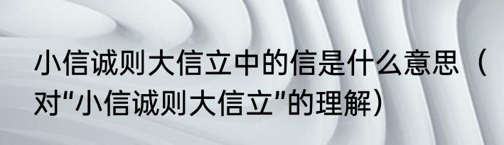 小信诚则大信立中的信是什么意思（对“小信诚则大信立”的理解）