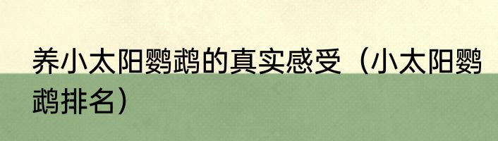 养小太阳鹦鹉的真实感受（小太阳鹦鹉排名）