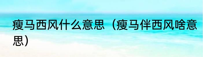 瘦马西风什么意思（瘦马伴西风啥意思）