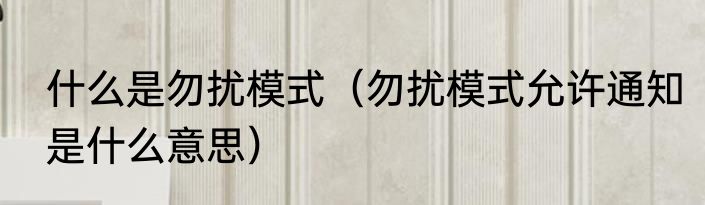 什么是勿扰模式（勿扰模式允许通知是什么意思）