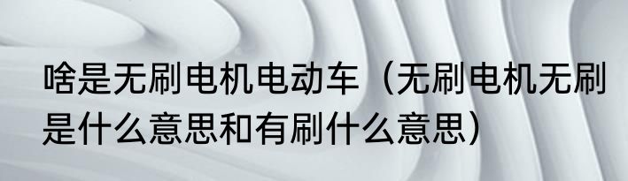 啥是无刷电机电动车（无刷电机无刷是什么意思和有刷什么意思）