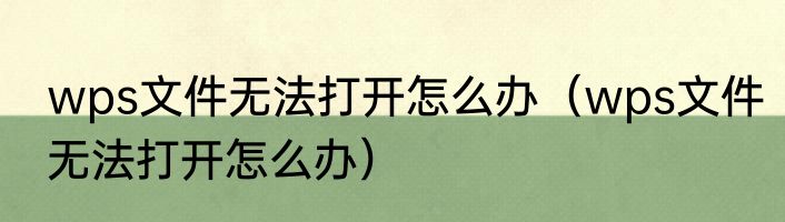 wps文件无法打开怎么办（wps文件无法打开怎么办）