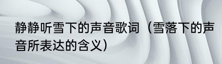 静静听雪下的声音歌词（雪落下的声音所表达的含义）