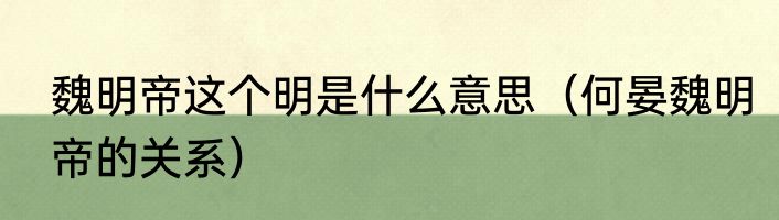 魏明帝这个明是什么意思（何晏魏明帝的关系）