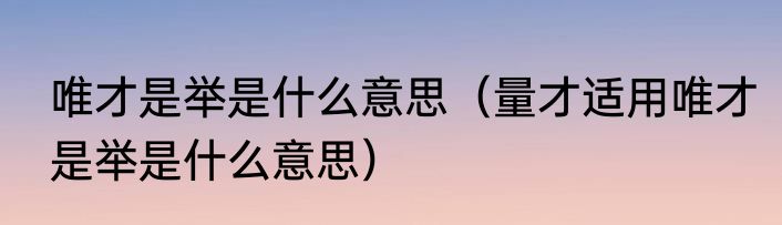 唯才是举是什么意思（量才适用唯才是举是什么意思）