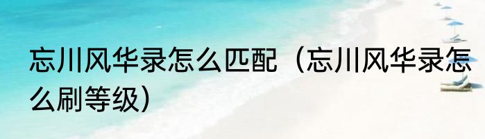 忘川风华录怎么匹配（忘川风华录怎么刷等级）
