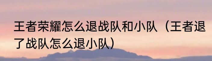 王者荣耀怎么退战队和小队（王者退了战队怎么退小队）