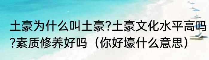 土豪为什么叫土豪?土豪文化水平高吗?素质修养好吗（你好壕什么意思）