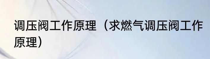 调压阀工作原理（求燃气调压阀工作原理）