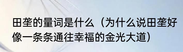 田垄的量词是什么（为什么说田垄好像一条条通往幸福的金光大道）