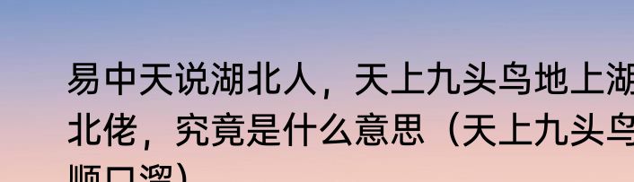 易中天说湖北人，天上九头鸟地上湖北佬，究竟是什么意思（天上九头鸟顺口溜）